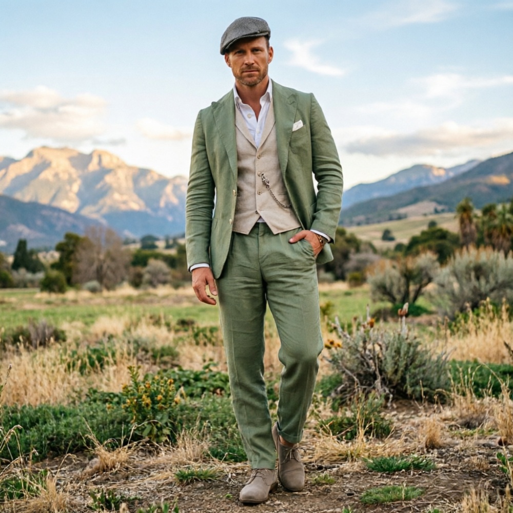 Men Formal Party Wear Outfit - Completo da uomo in lino verde
