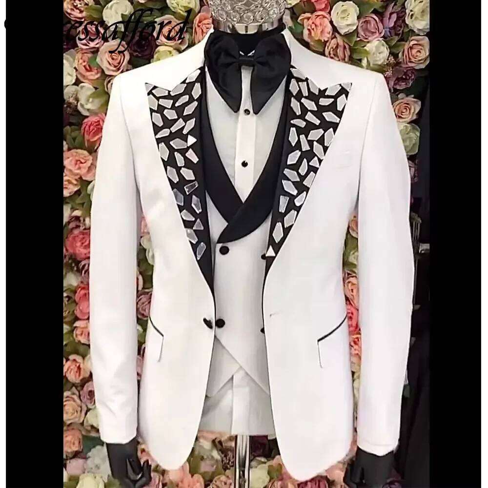 Men'S Formal Wear No Suit - Completo da Uomo Bianco con Perline